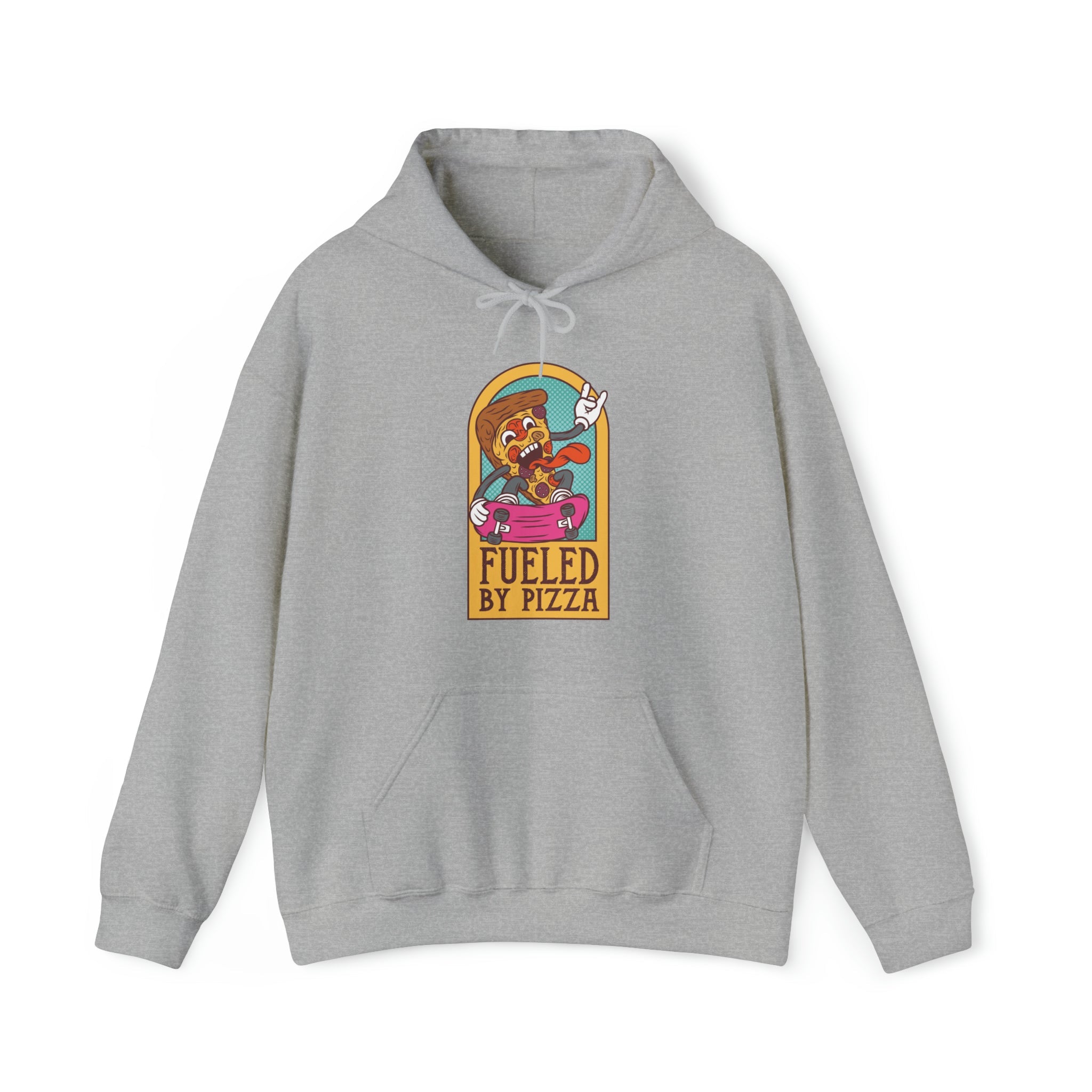"DirkyThreadz Fueled By Pizza Hoodie - Playful Graphic Design for Pizza Lovers"