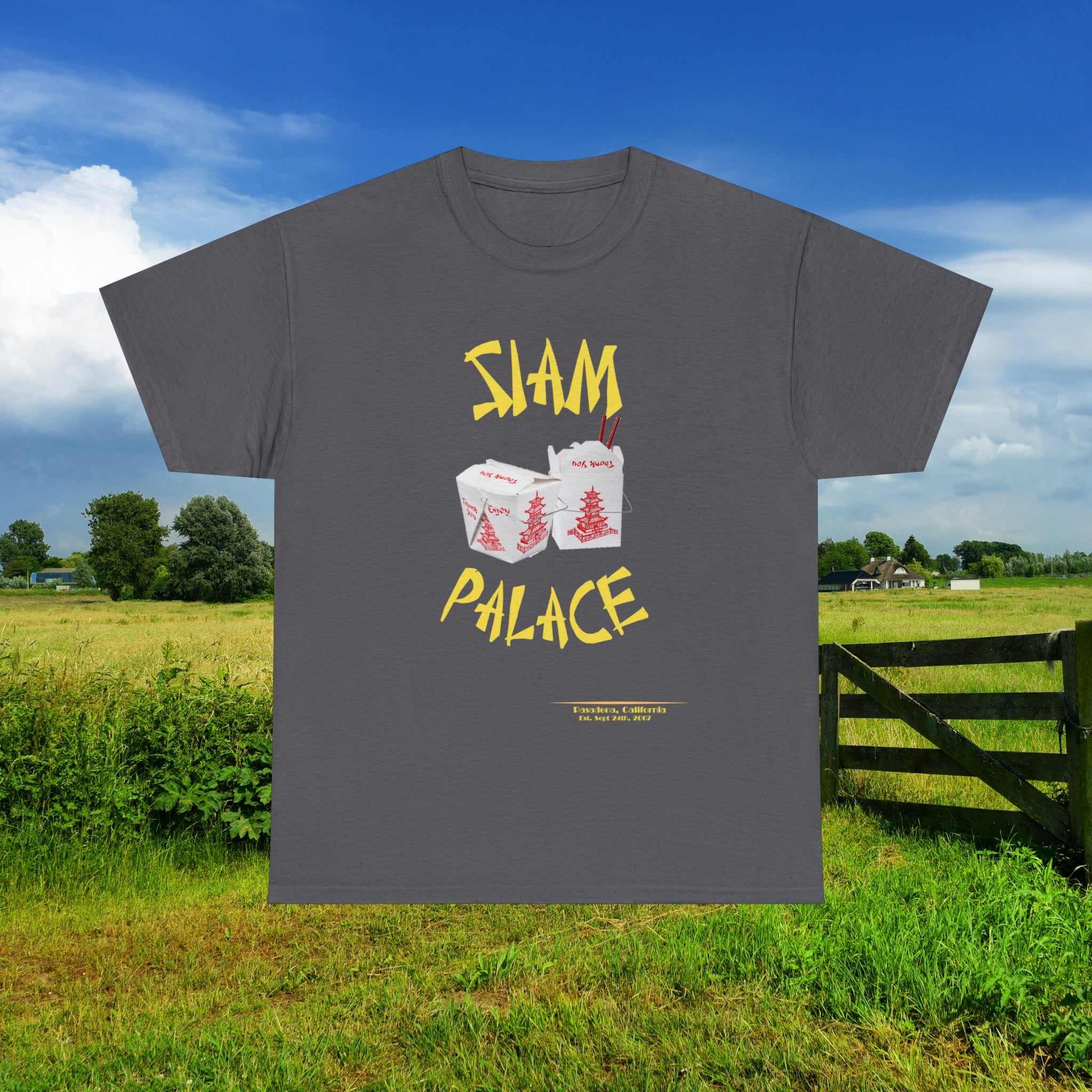 "DirkyThreadz Siam Palace T-Shirt - Bold Takeout Graphic Design in Black Cotton"