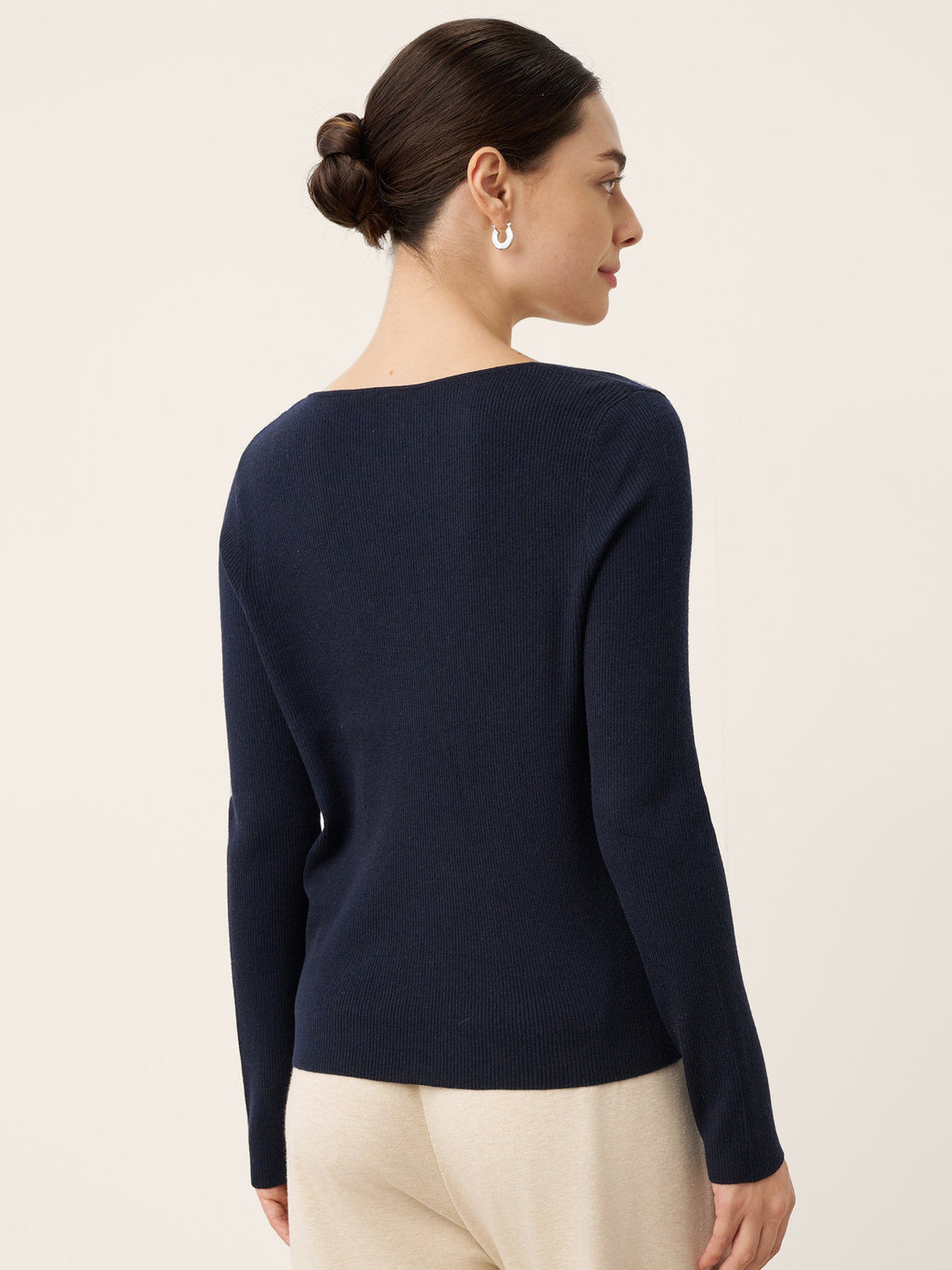 Merino Wool Knot Detail Asymmetric Cutout Top QUINNLEY