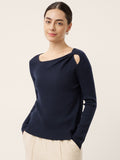 Merino Wool Knot Detail Asymmetric Cutout Top QUINNLEY