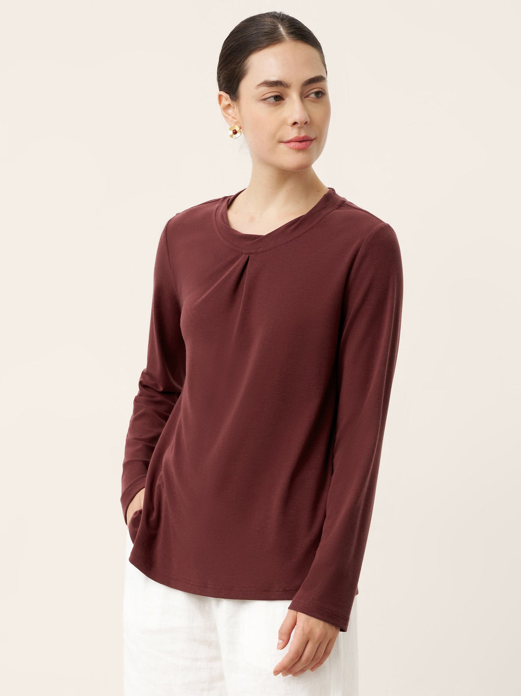 Wool Lyocell Twisted Neck Pullover Top NERISSA