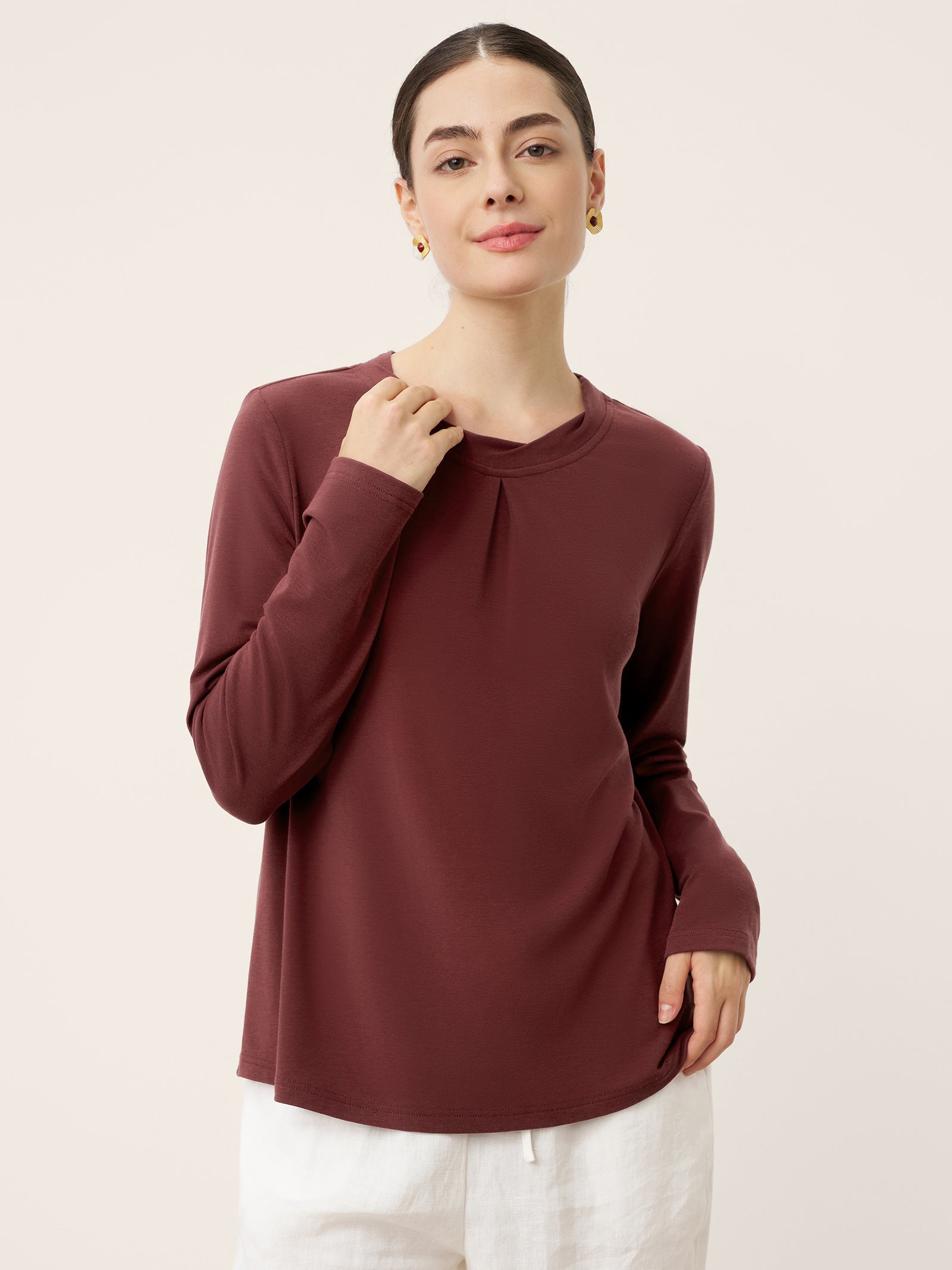 Wool Lyocell Twisted Neck Pullover Top NERISSA