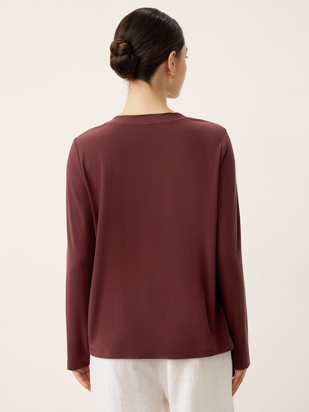 Wool Lyocell Twisted Neck Pullover Top NERISSA