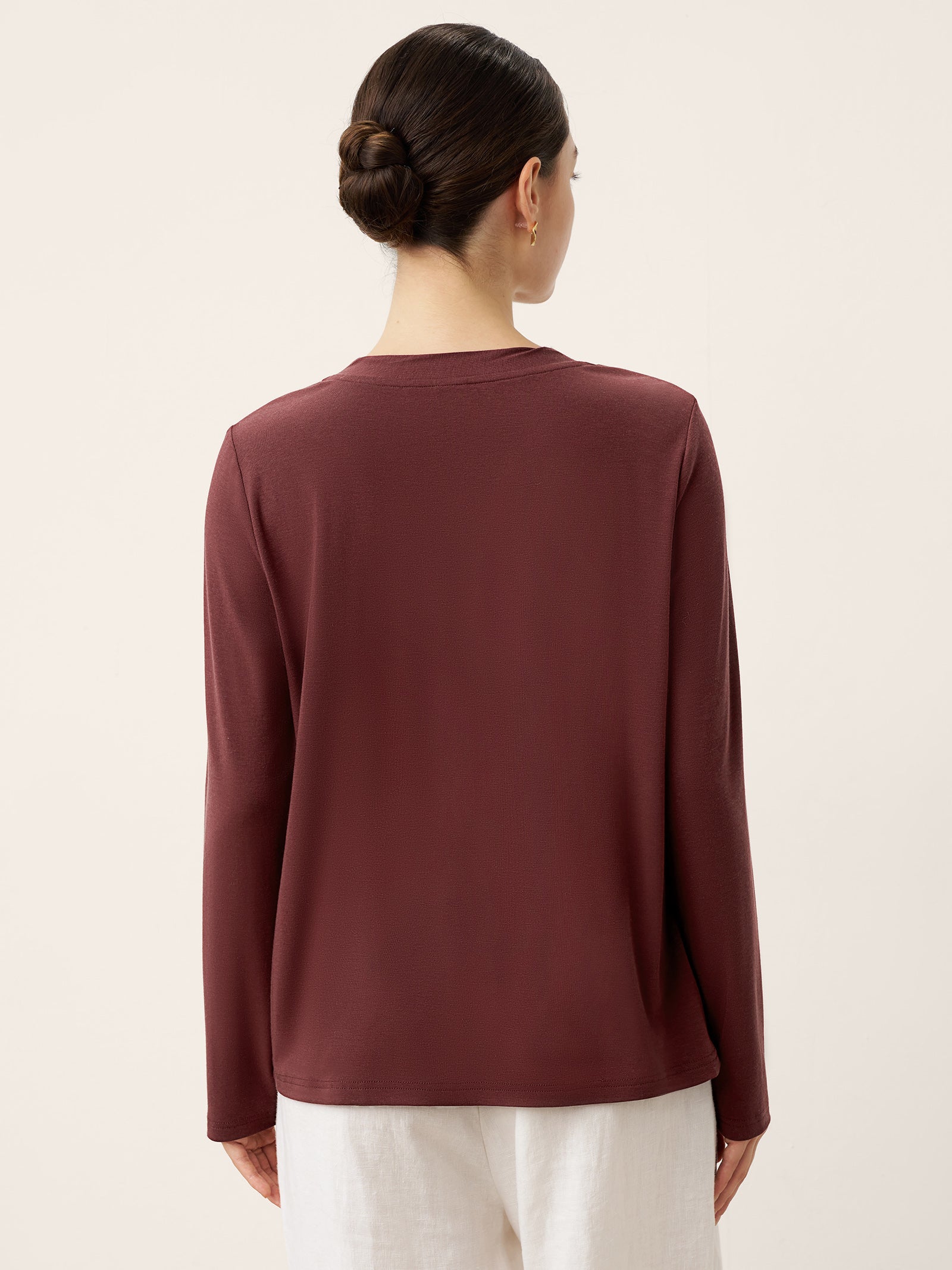 Wool Lyocell Twisted Neck Pullover Top NERISSA