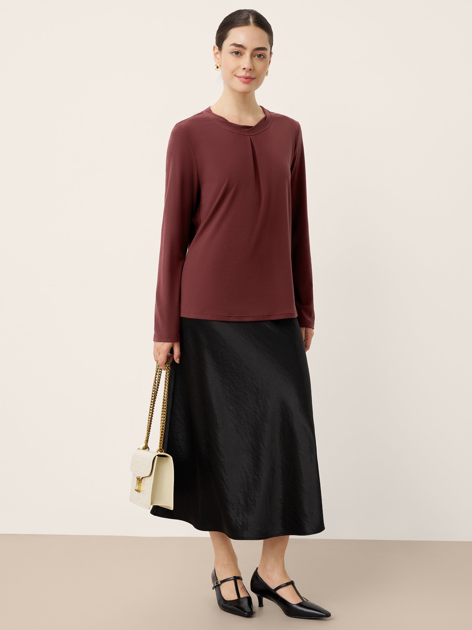 Wool Lyocell Twisted Neck Pullover Top NERISSA
