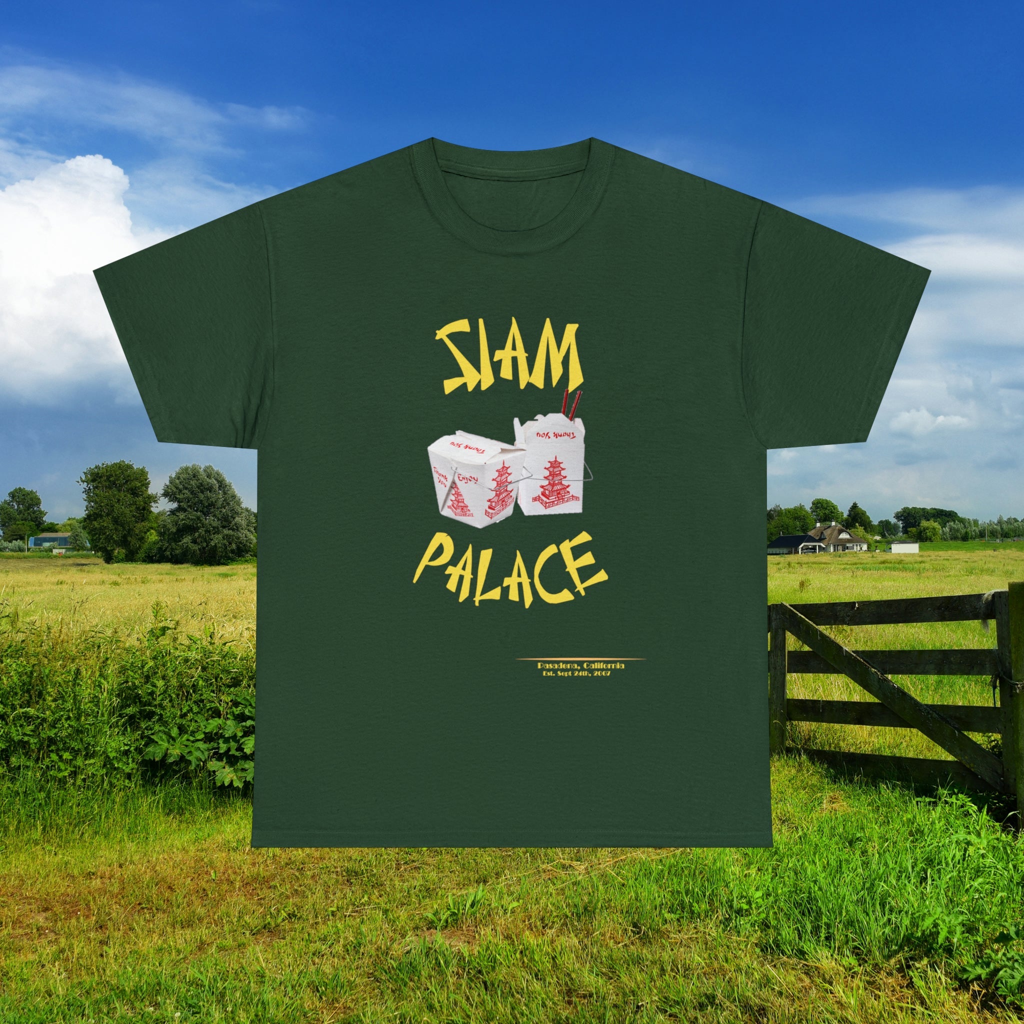 "DirkyThreadz Siam Palace T-Shirt - Bold Takeout Graphic Design in Black Cotton"