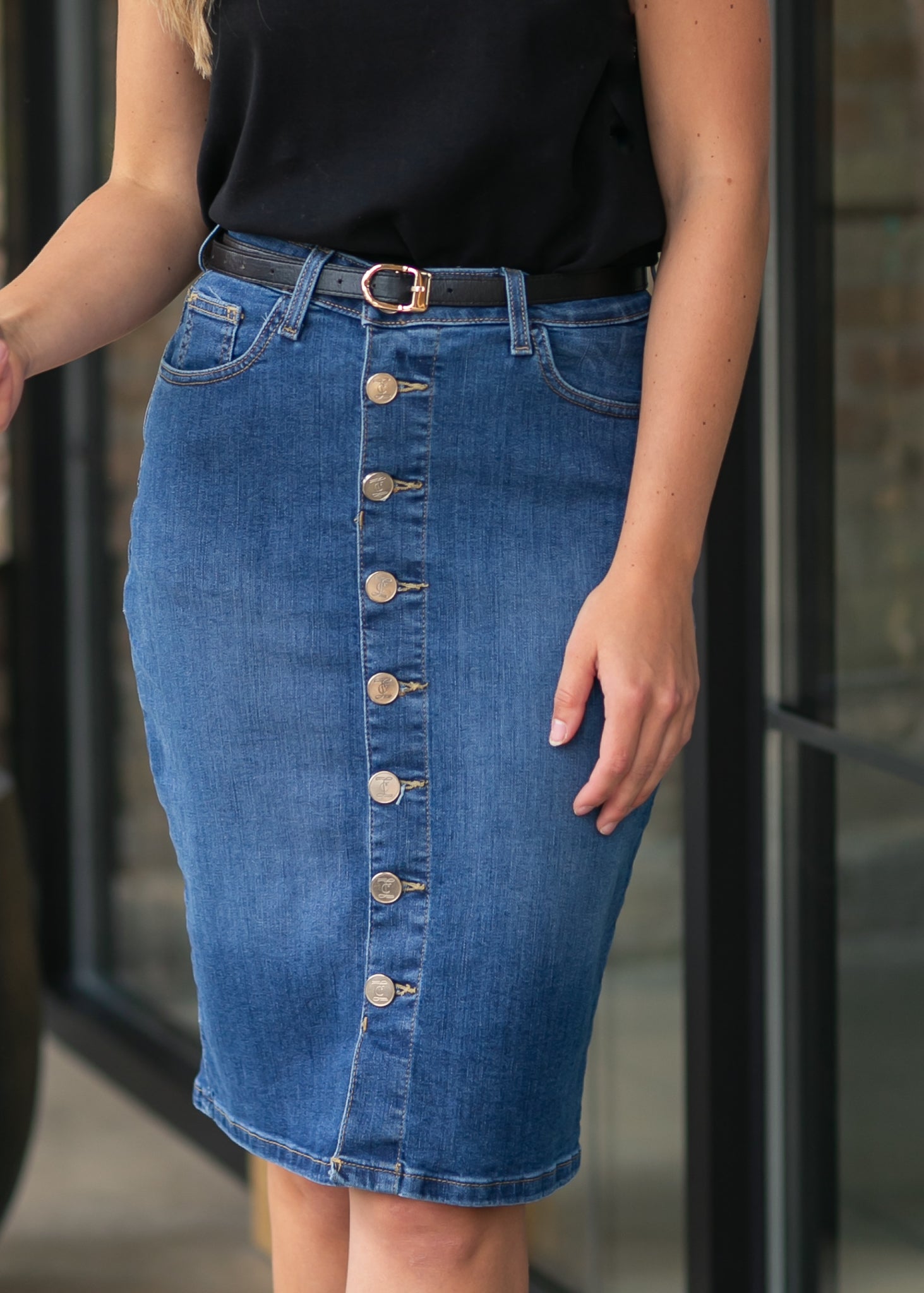 Zana Front Button Denim Midi Skirt - FINAL SALE